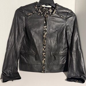Robert Graham Black Leather Jacket with Patterned Lining